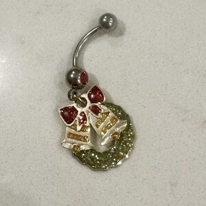 NEW Christmas Themed Dangly Belly Button Ring Wreath & Bells